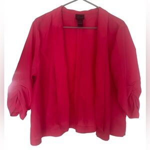 Torrid Women’s Soft Cropped Open Front 3/4 Ruched Sleeve Pink Blazer size 2 Boxy
